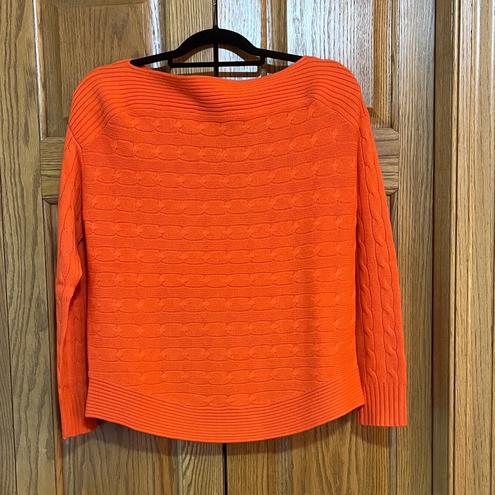 Ralph Lauren Vibrant Orange Cable Knit cashmere Sweater